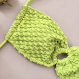 Plus Size Women's High Waist Strapless Lace-Up Green Bikini Swimsuit