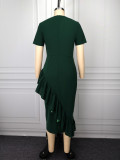Elegant Ruffle Irregular Button Slim Waist Bodycon Chic Career Formal Party Dress