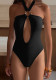 Women's Sexy Halter Neck Cutout Solid One-Piece Bikini Swimsuit