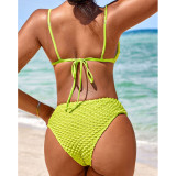 Plus Size Women's High Waist Strapless Lace-Up Green Bikini Swimsuit