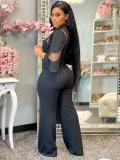 Women's Casual Slash Shoulder Button Cutout Wide Leg Jumpsuit