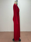 Spring Women's Elegant Solid Ruched Slim Fit Maxi Dress