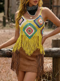 Women's Crochet Patchwork Tassel Camisole Top