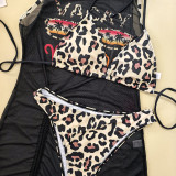 Women's Sexy Beach Holiday Mesh Cover-Up Dress Bikini Three-Piece Set