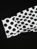 Plus Size Polka Dot Stand Collar Bow Puff Sleeve Loose Slim Fit Chic Career Top
