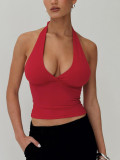 Women Sexy Halter Neck Lace-Up V-Neck Backless Camisole Top
