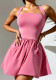 Women Pink Square Neck Backless Sleeveless A-Line Dress