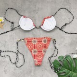 Women Floral Sexy Backless Lace-Up Bikini Swimsuit Two Pieces