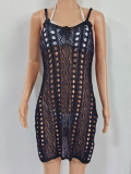 Women's Hollow Split Crochet Patchwork Holiday Beach Cover-Up Dress