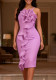 Women Purple Sexy Ruffle Bodycon Formal Party Strap Dress
