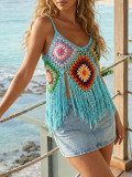 Women's Crochet Patchwork Tassel Camisole Top