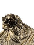 Golden One Shoulder Pleated Slim Waist A-Line Formal Party Evening Dress