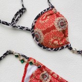 Women Floral Sexy Backless Lace-Up Bikini Swimsuit Two Pieces