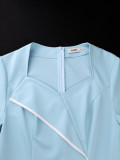 Fashion Heart Neck Colorblock Bell Sleeve Slim Waist Slim Fit Bodycon Elegant Formal Party Dress