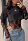 Women Summer Lace Bodysuit and Round Neck Long-Sleeve Top Two-Piece Set