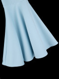 Fashion Heart Neck Colorblock Bell Sleeve Slim Waist Slim Fit Bodycon Elegant Formal Party Dress