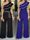 Fashionable Women's Slash Shoulder Belt Casual Wide-Leg Jumpsuit