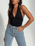 Women Sexy Halter Neck Lace-Up V-Neck Backless Camisole Top