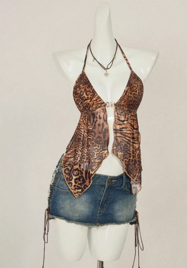 Women Sexy Print Halter Neck Top