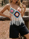 Women's Crochet Patchwork Tassel Camisole Top