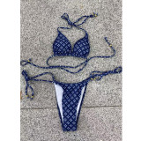 Women Mini Lace-Up Sexy Backless Pants Printed Swimsuit Two Pieces