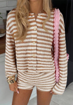 Women Spring/Summer Striped Top and Shorts Two-Piece Set Women Spring/Summer Striped Top and Shorts Two-Piece Set
