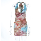 Women Summer Beach Vacation Plunging Pocket Collar Printed Dress