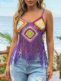 Women's Crochet Patchwork Tassel Camisole Top