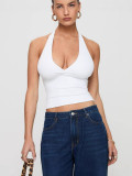 Women Sexy Halter Neck Lace-Up V-Neck Backless Camisole Top