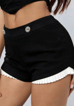 Women Spring/Summer Black Rhinestone Button Shorts