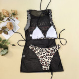 Women's Sexy Beach Holiday Mesh Cover-Up Dress Bikini Three-Piece Set