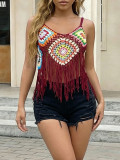 Women's Crochet Patchwork Tassel Camisole Top