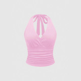 Women Sexy Halter Neck Lace-Up V-Neck Backless Camisole Top