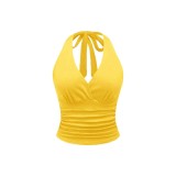 Women Sexy Halter Neck Lace-Up V-Neck Backless Camisole Top
