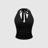 Women Sexy Halter Neck Lace-Up V-Neck Backless Camisole Top