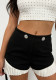 Women Black Rhinestone Button Sexy Shorts