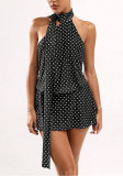 Women Polka Dot Sleeveless Halter Neck Sexy Backless Mesh Mini Dress