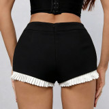 Women Spring/Summer Black Rhinestone Button Shorts