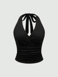 Women Sexy Halter Neck Lace-Up V-Neck Backless Camisole Top