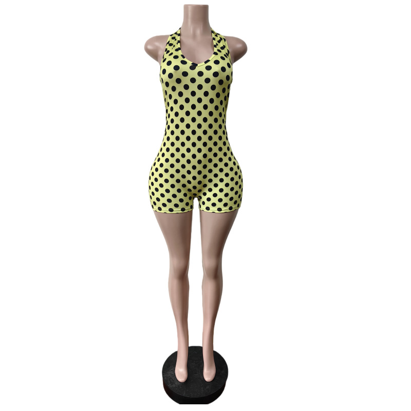 Women Halter Neck Printed Polka-Dot Slim Jumpsuit
