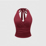Women Sexy Halter Neck Lace-Up V-Neck Backless Camisole Top