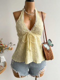 Women V-Neck Backless Halter Neck Vest Holidays Sexy Jacquard Summer Sleeveless Top
