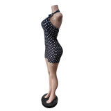 Women Halter Neck Printed Polka-Dot Slim Jumpsuit