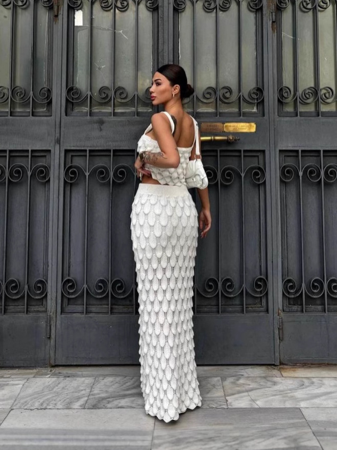 Women Fashion Sequin-Trim Strappy Two-Piece Skirt Set