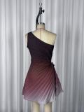 Women Fashion Sexy Solid Sleeveless Slash-Shoulder Cutout Pleated Mini Dress