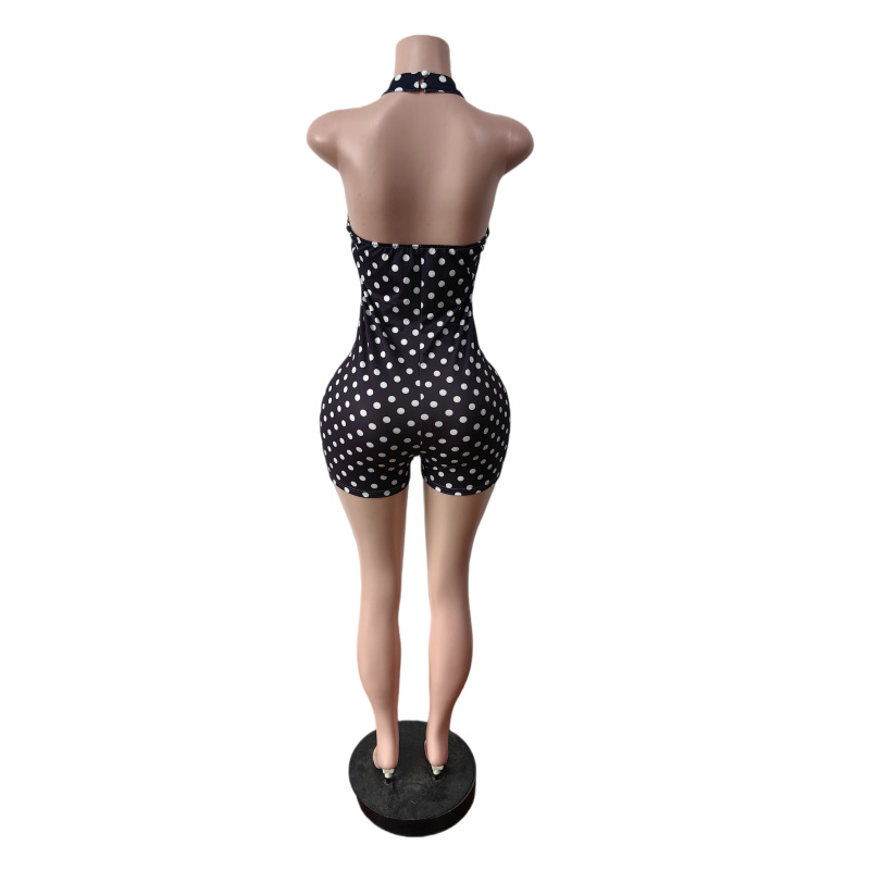 Women Halter Neck Printed Polka-Dot Slim Jumpsuit