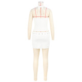 Women Ribbed Halter Lace-Up Two-Piece Skirt Set