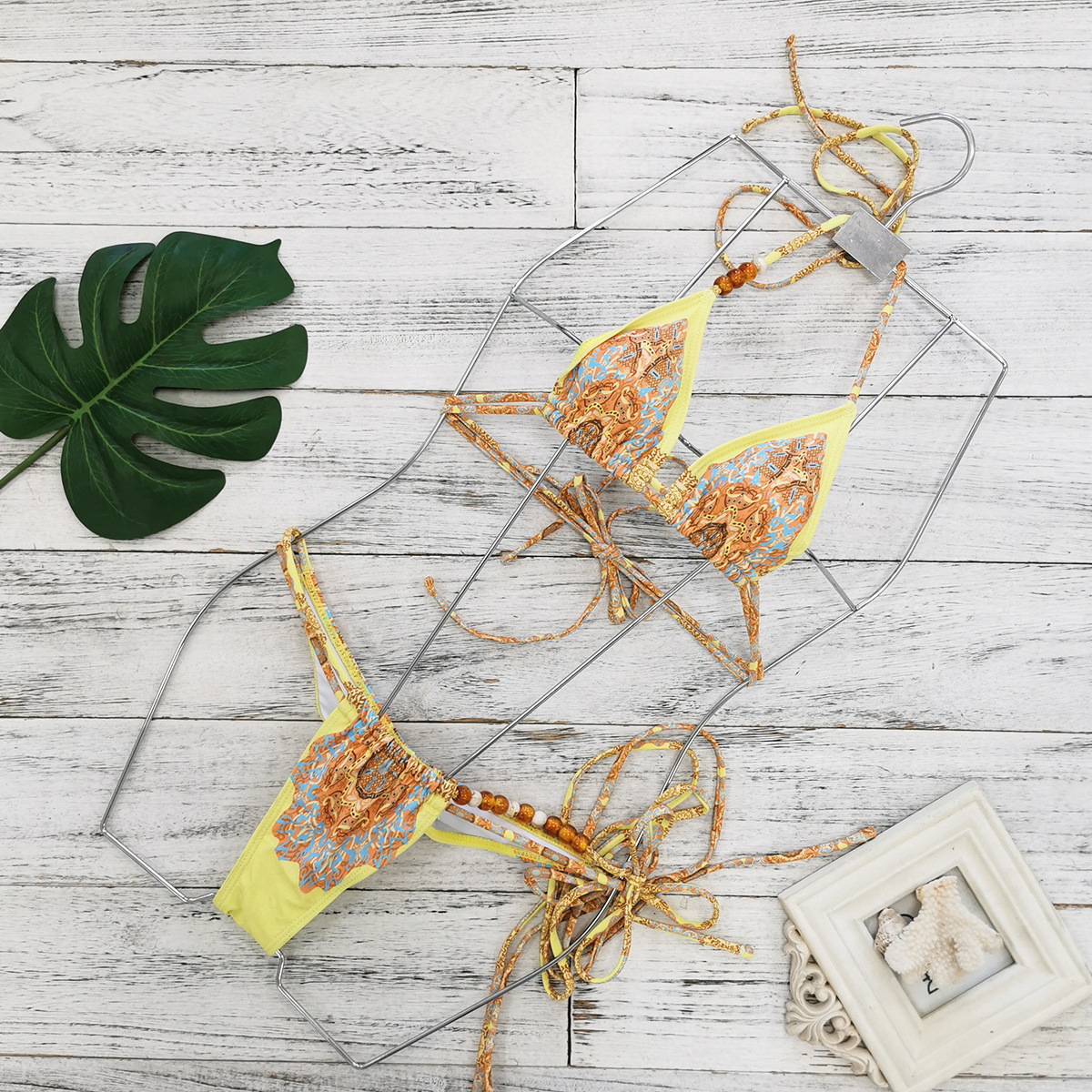 Women Printed Lace-Up Low-Back Sexy Two-Piece Bikini