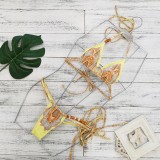 Women Printed Lace-Up Low-Back Sexy Two-Piece Bikini