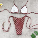Women Mini Lace-Up Sexy Backless Pants Printed Swimsuit Two Pieces